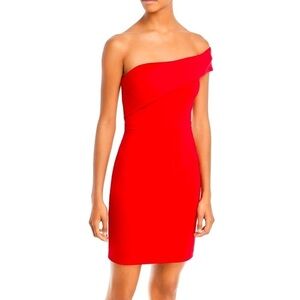 NWT AQUA SCUBA CREPE ONE SHOULDER ASYMMETRICAL MINI SHEATH DRESS RED SIZE 12